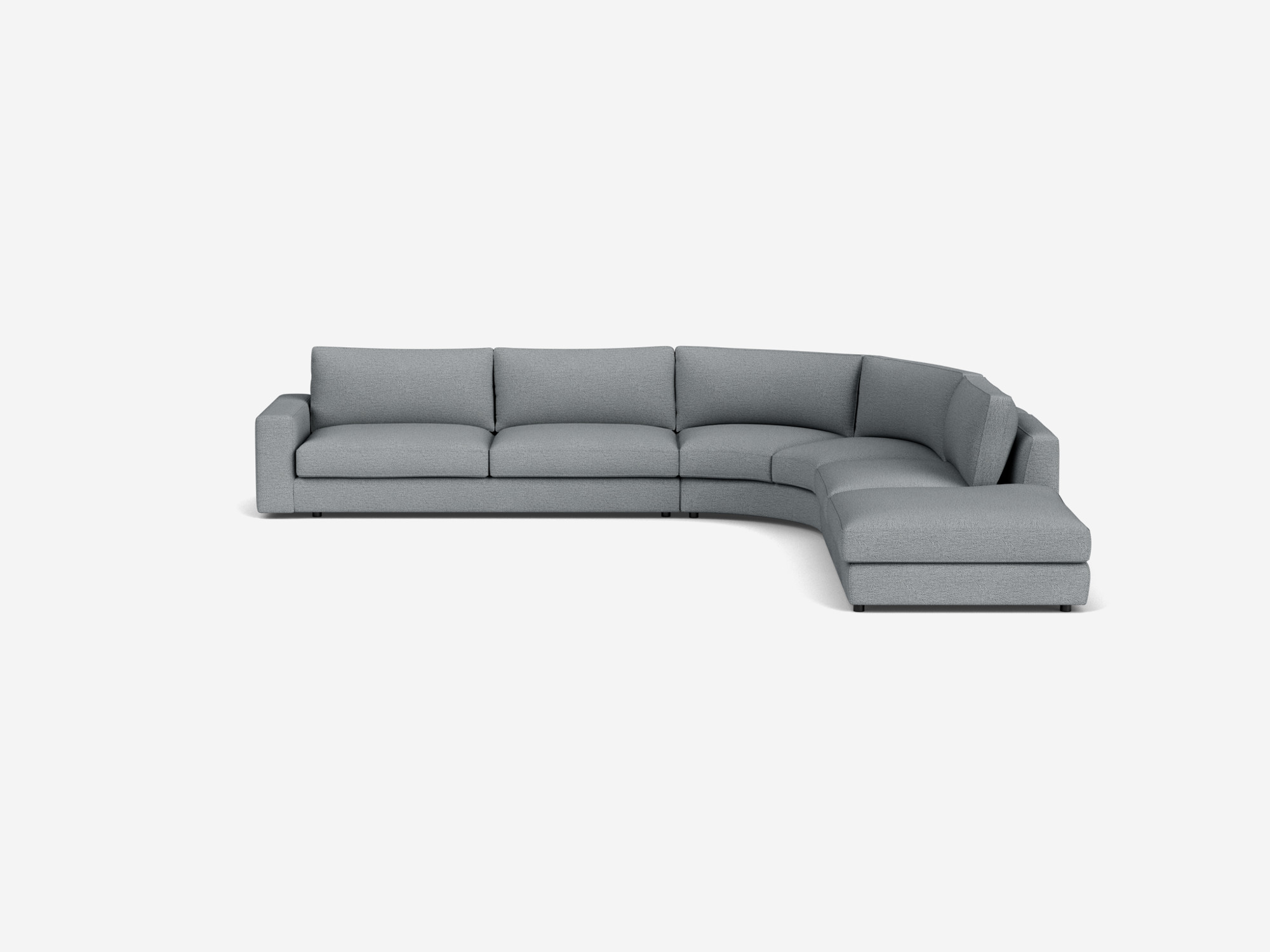 Front view of right hand facing grey sectional sofa